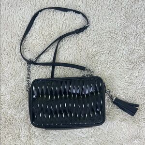 Michael Kors black Ginny woven cross body bag  8.5”x5.5”x2.75”